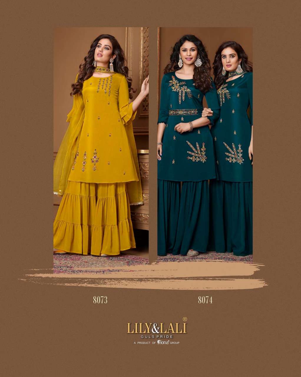 Lily & Lali-Glorious-Handwork-Chinnon-Kurti-Gharara-Organza-Dupatta-Collage2